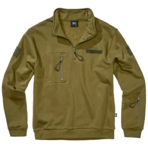 Bluza Troyer taktyczna Brandit Tactical Sweat Troyer pullover z quarter-zip pod szyją, 2 kieszeniami na zamki z trokami, panelami velcro na piersi i ramionach, elastycznymi ściągaczami, luźny krój bawełna-poliester